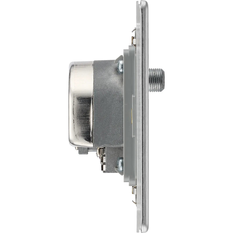 BG Electrical Flatplate Screwless Brushed Steel - Quadplex, 2 x sat, BT outlet and co-ax returned - screened