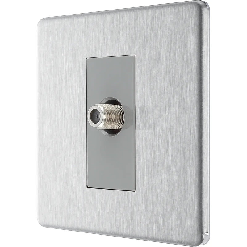 BG Electrical Flatplate Screwless Brushed Steel - Single, satellite