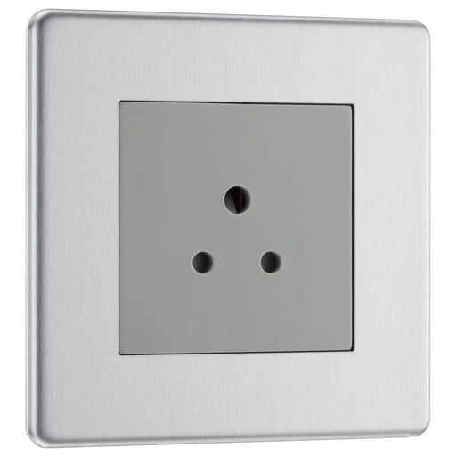 BG Electrical Flatplate Screwless Brushed Steel - 2A, single, unswitched, round pin