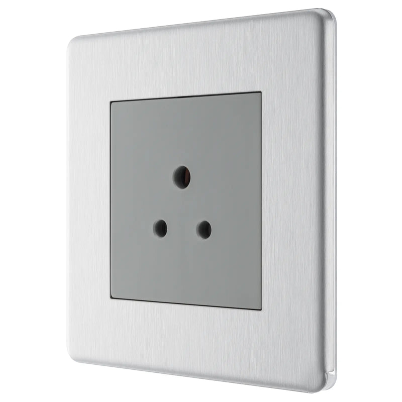 BG Electrical Flatplate Screwless Brushed Steel - 2A, single, unswitched, round pin