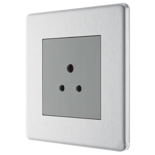 BG Electrical Flatplate Screwless Brushed Steel - 2A, single, unswitched, round pin
