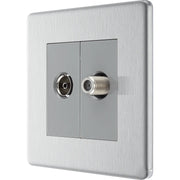BG Electrical Flatplate Screwless Brushed Steel - Double, satellite and co-axial
