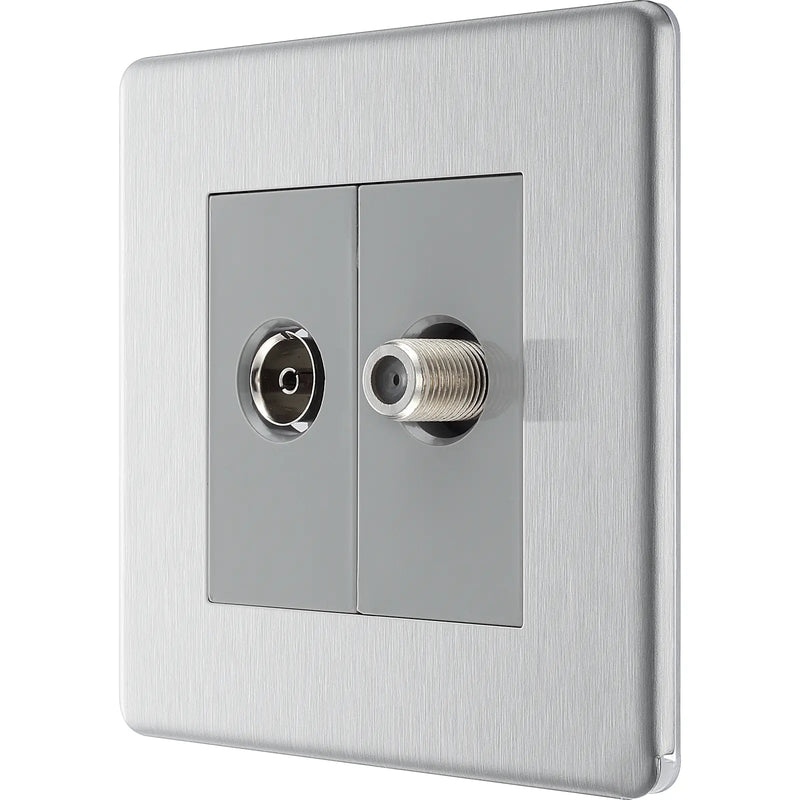 BG Electrical Flatplate Screwless Brushed Steel - Double, satellite and co-axial