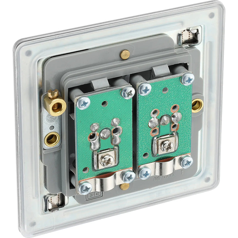 BG Electrical Flatplate Screwless Brushed Steel - Double, satellite and co-axial