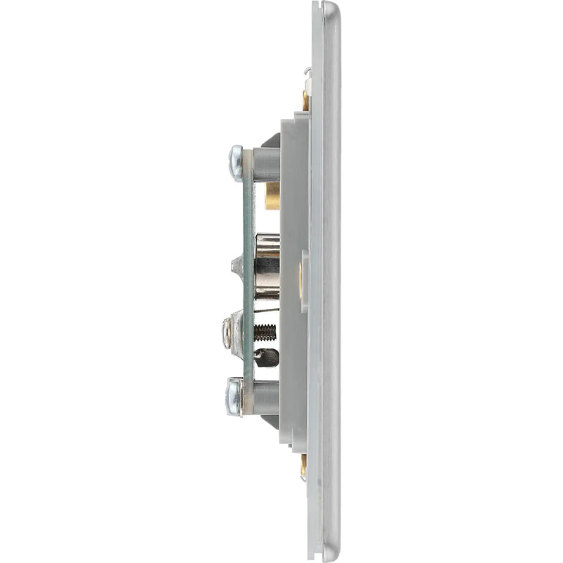 BG Electrical Flatplate Screwless Brushed Steel - Double, TV/FM