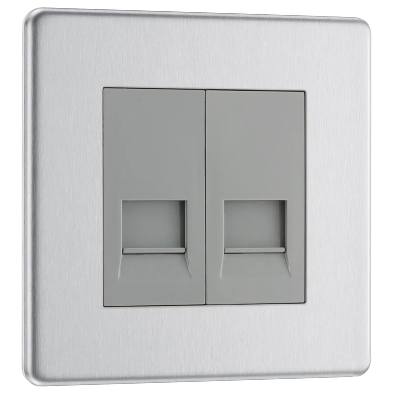 BG Electrical Flatplate Screwless Brushed Steel - Double, telephone socket, master
