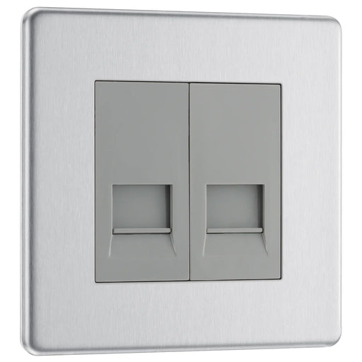 BG Electrical Flatplate Screwless Brushed Steel - Double, telephone socket, master