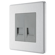 BG Electrical Flatplate Screwless Brushed Steel - Double, telephone socket, master