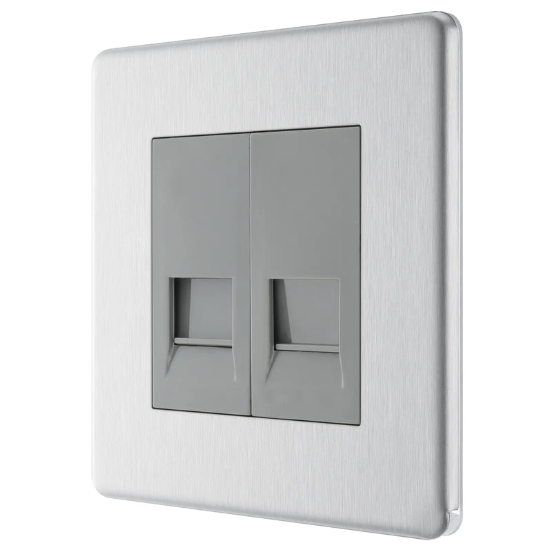 BG Electrical Flatplate Screwless Brushed Steel - Double, telephone socket, master