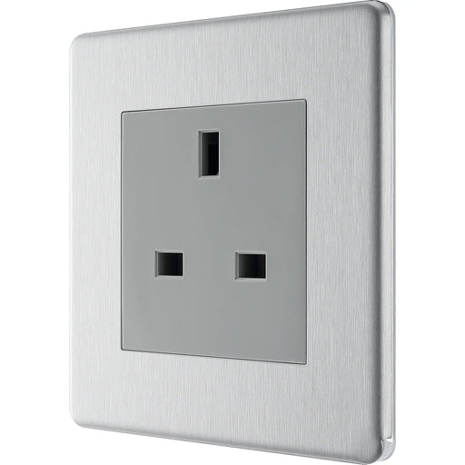 BG Electrical Flatplate Screwless Brushed Steel - Single unswitched, double pole