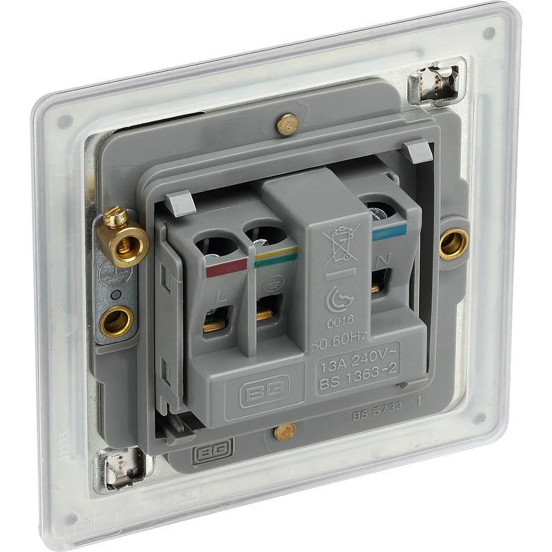 BG Electrical Flatplate Screwless Brushed Steel - Single unswitched, double pole