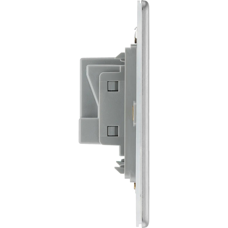 BG Electrical Flatplate Screwless Brushed Steel - Single unswitched, double pole