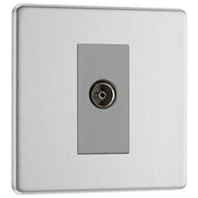 BG Electrical Flatplate Screwless Brushed Steel - Single, isolated, co-axial