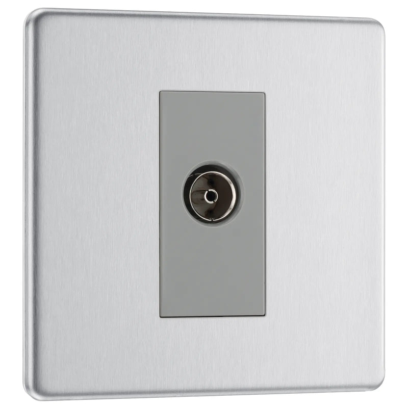 BG Electrical Flatplate Screwless Brushed Steel - Single, isolated, co-axial