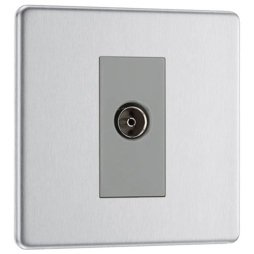 BG Electrical Flatplate Screwless Brushed Steel - Single, isolated, co-axial