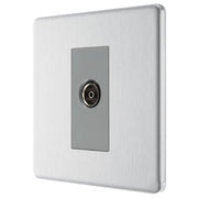 BG Electrical Flatplate Screwless Brushed Steel - Single, isolated, co-axial