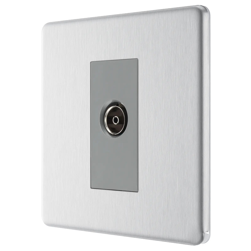 BG Electrical Flatplate Screwless Brushed Steel - Single, isolated, co-axial