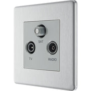 BG Electrical Flatplate Screwless Brushed Steel - Triple TV/FM/SAT triplex - screened