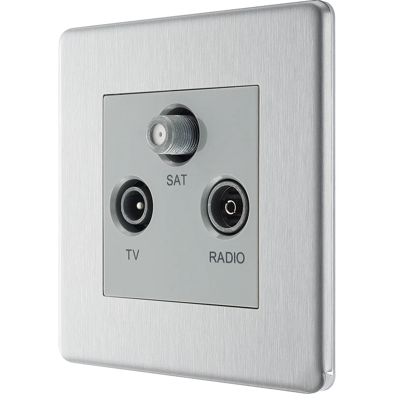 BG Electrical Flatplate Screwless Brushed Steel - Triple TV/FM/SAT triplex - screened