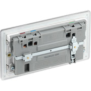 BG Electrical Flatplate Screwless Brushed Steel - Double switched single pole, with USB A + C (22W)