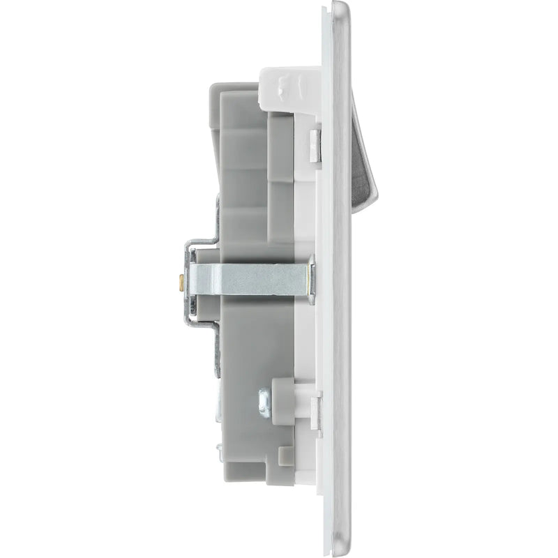 BG Electrical Flatplate Screwless Brushed Steel - Double switched single pole, with USB A + C (22W)