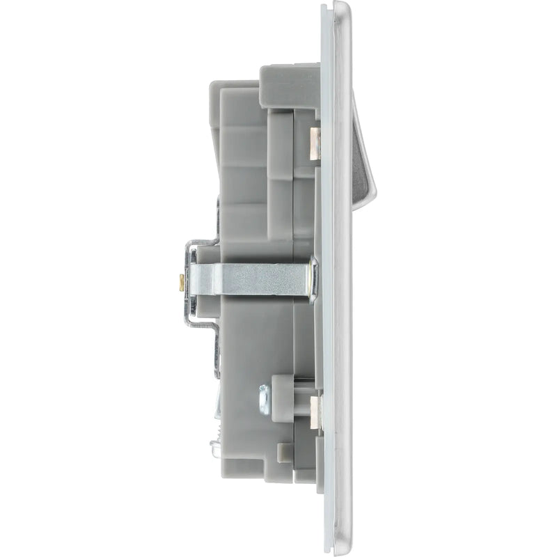 BG Electrical Flatplate Screwless Brushed Steel - Double switched single pole, with USB A + C (45W)