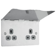 BG Electrical Flatplate Screwless Brushed Steel - Double, unswitched, floor socket