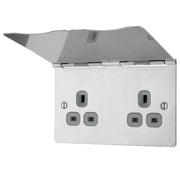 BG Electrical Flatplate Screwless Brushed Steel - Double, unswitched, floor socket