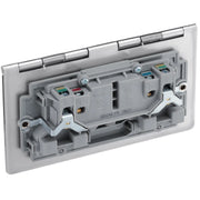 BG Electrical Flatplate Screwless Brushed Steel - Double, unswitched, floor socket