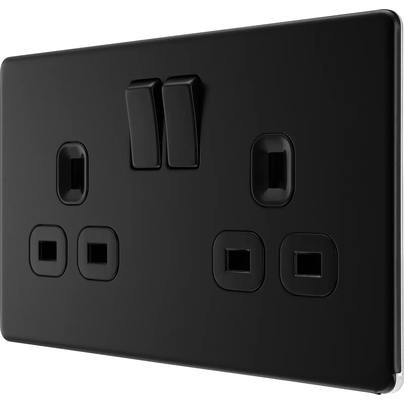 BG Electrical Flatplate Screwless Matt Black - Double switched, double pole