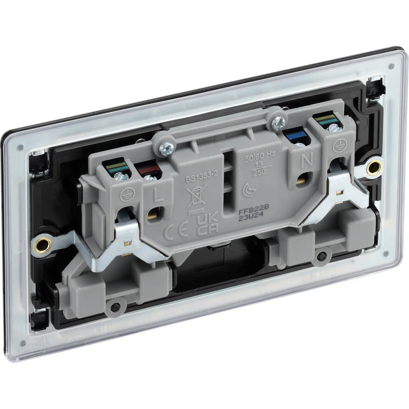 BG Electrical Flatplate Screwless Matt Black - Double switched, double pole