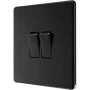 BG Electrical Flatplate Screwless Matt Black - Double, 2 way switch