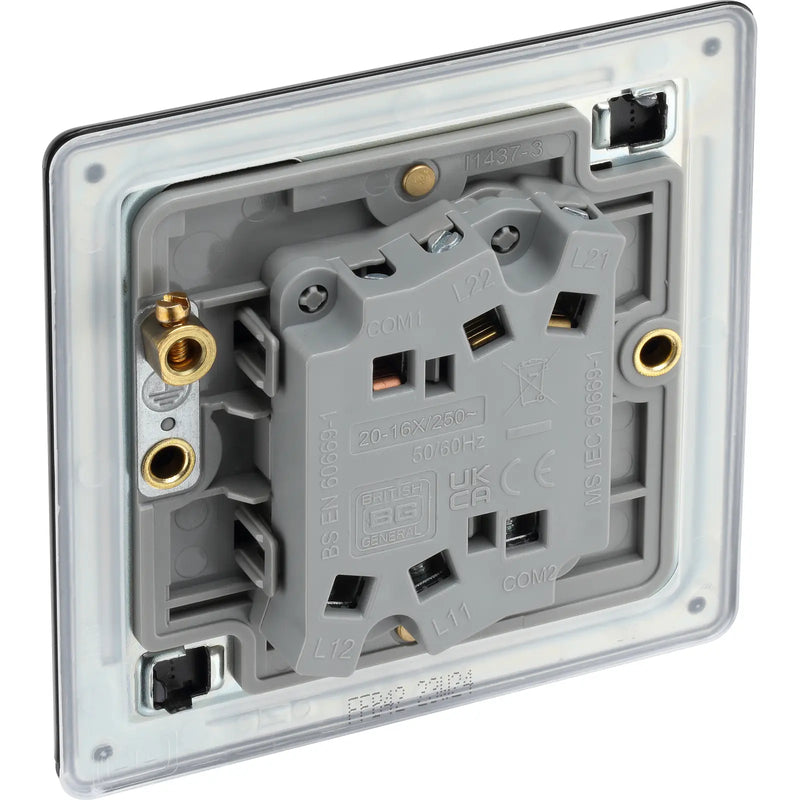 BG Electrical Flatplate Screwless Matt Black - Double, 2 way switch