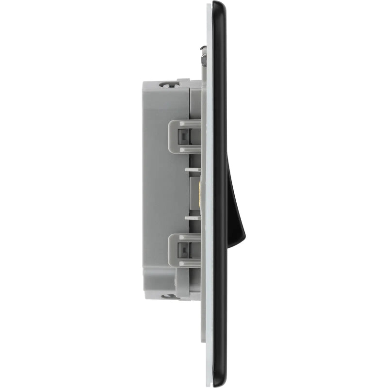 BG Electrical Flatplate Screwless Matt Black - Double, 2 way switch