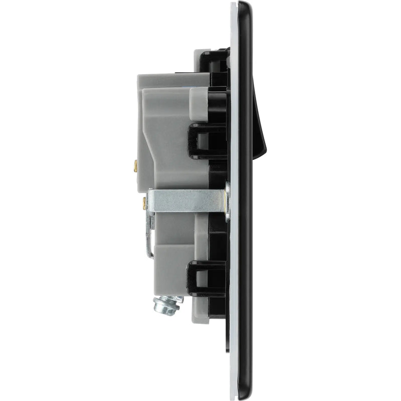 BG Electrical Flatplate Screwless Matt Black - Single switched, double pole