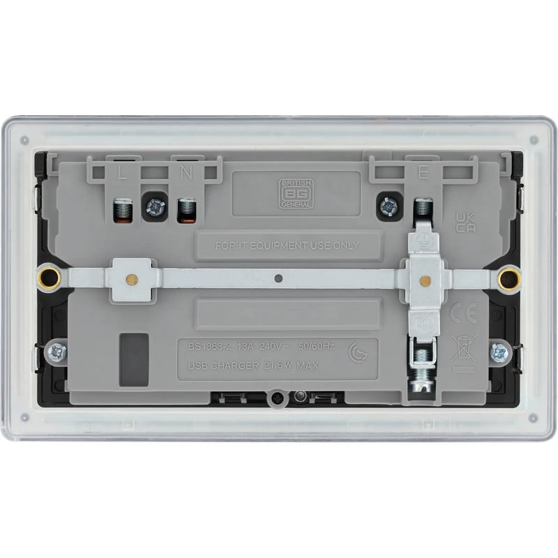 BG Electrical Flatplate Screwless Matt Black - Double switched single pole, with USB A + C (22W)