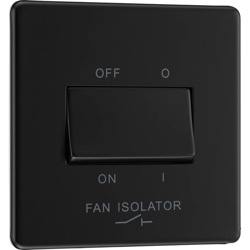 BG Electrical Flatplate Screwless Matt Black - Triple pole fan isolator