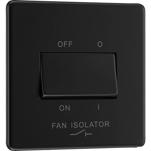 BG Electrical Flatplate Screwless Matt Black - Triple pole fan isolator