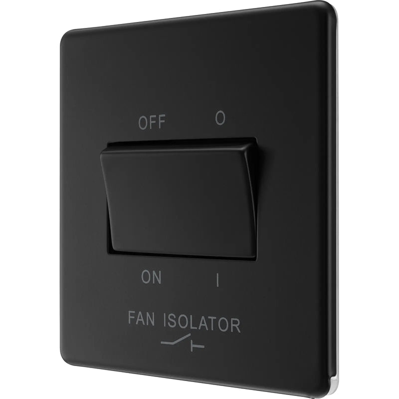 BG Electrical Flatplate Screwless Matt Black - Triple pole fan isolator