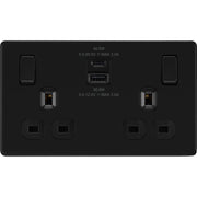 BG Electrical Flatplate Screwless Matt Black - Double switched single pole, with USB A + C (45W)
