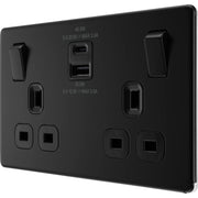 BG Electrical Flatplate Screwless Matt Black - Double switched single pole, with USB A + C (45W)