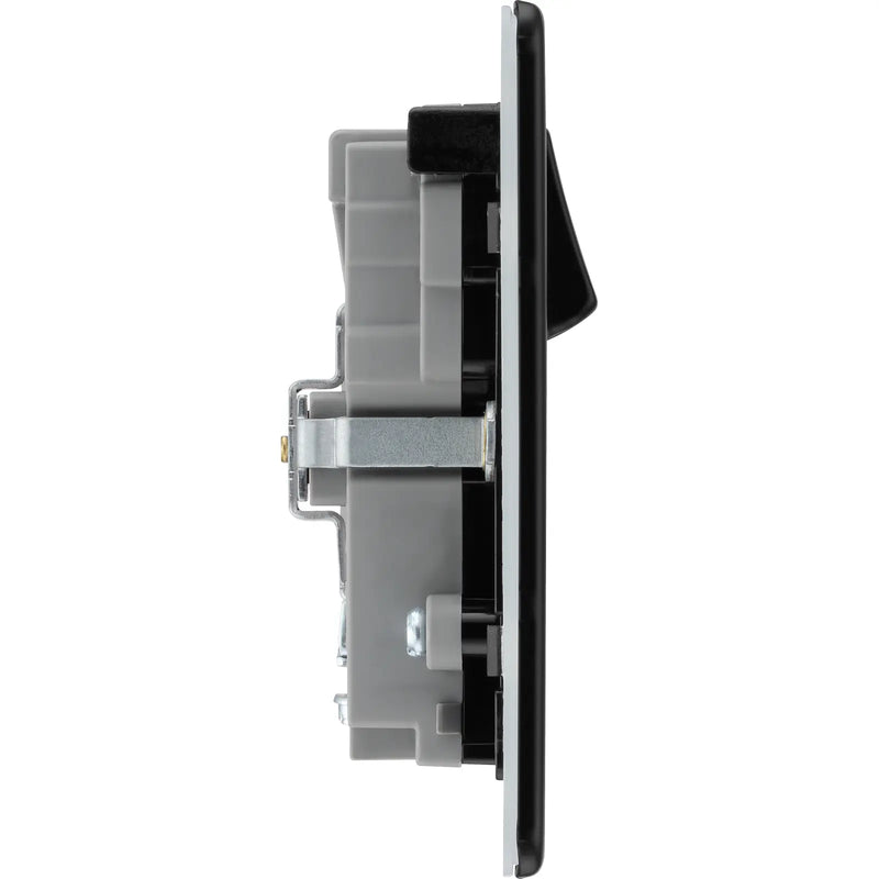 BG Electrical Flatplate Screwless Matt Black - Double switched single pole, with USB A + C (45W)