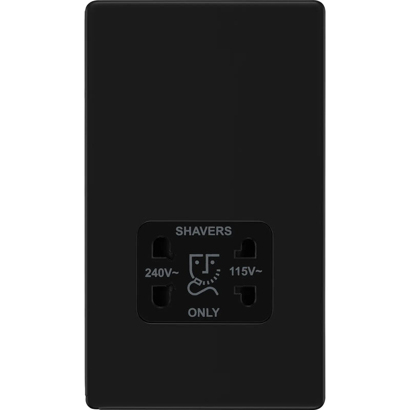BG Electrical Flatplate Screwless Matt Black - 115/240V dual voltage shaver socket