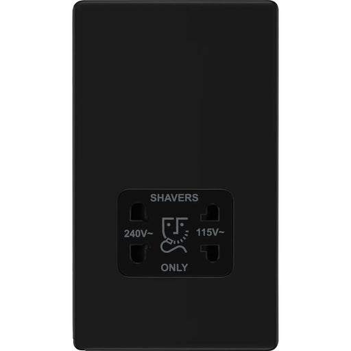 BG Electrical Flatplate Screwless Matt Black - 115/240V dual voltage shaver socket