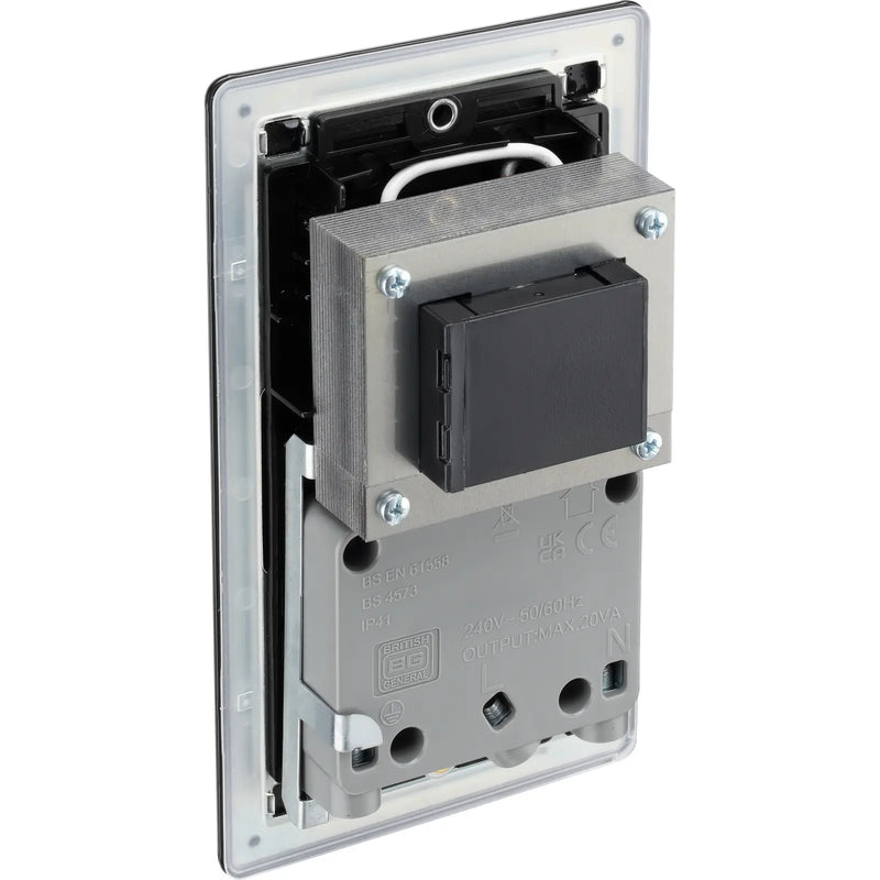 BG Electrical Flatplate Screwless Matt Black - 115/240V dual voltage shaver socket