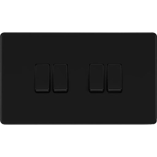 BG Electrical Flatplate Screwless Matt Black - Quadruple, 2 way switch