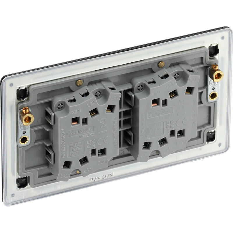 BG Electrical Flatplate Screwless Matt Black - Quadruple, 2 way switch