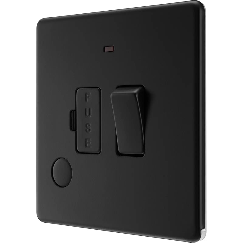 BG Electrical Flatplate Screwless Matt Black - Switched and fused with indicator and flex outlet