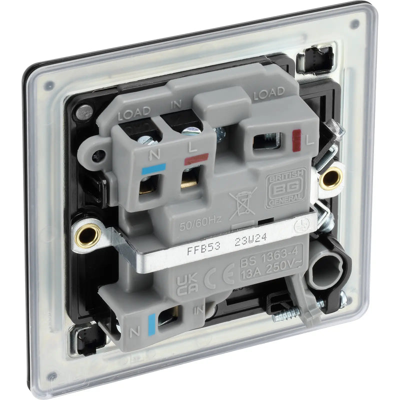 BG Electrical Flatplate Screwless Matt Black - Switched and fused with indicator and flex outlet
