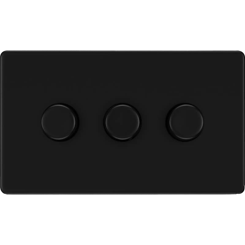 BG Electrical Flatplate Screwless Matt Black - Triple, 2 way push 200W